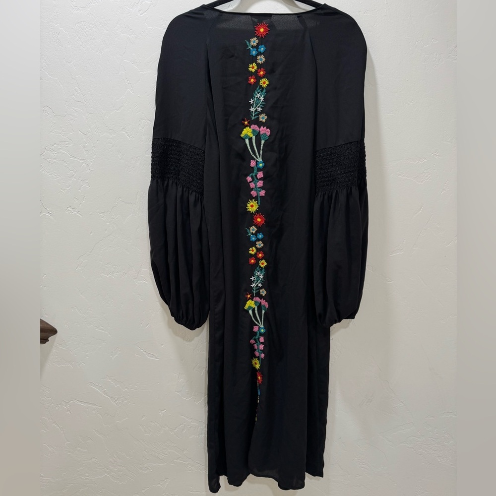 Neiman Marcus Sheer Embroidered Dress Midi Black Oversize Shift Women Large - Picture 7 of 13